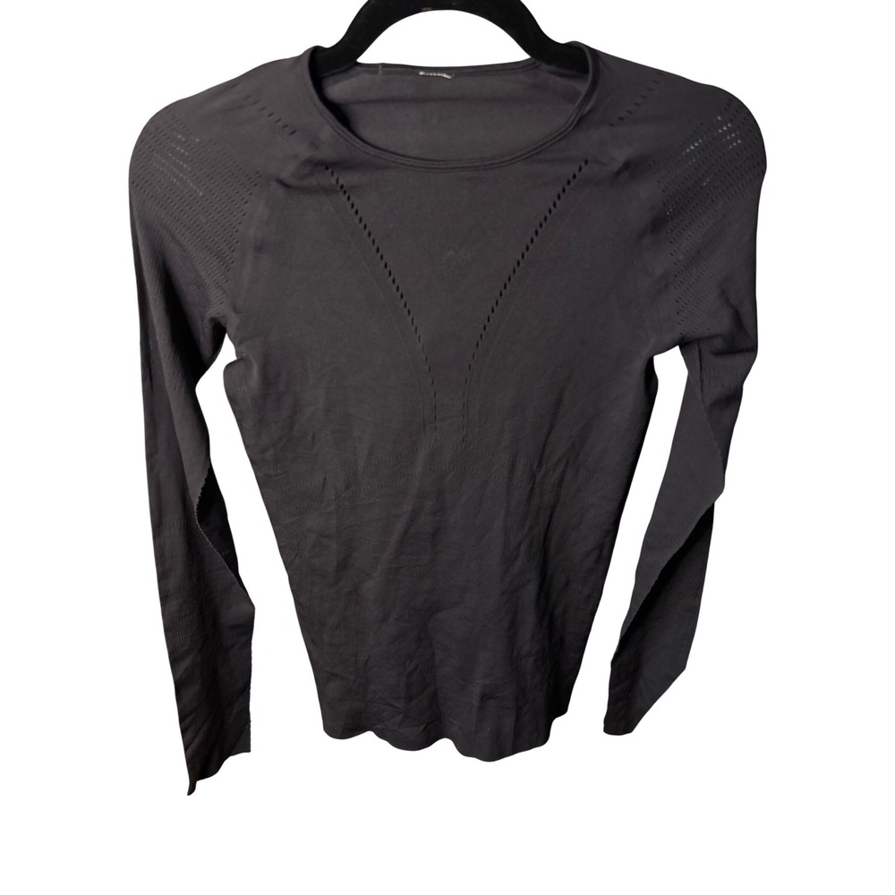 Lululemon Light Speed Black Long Sleeve Mesh Cutout V Neck top- size - 4